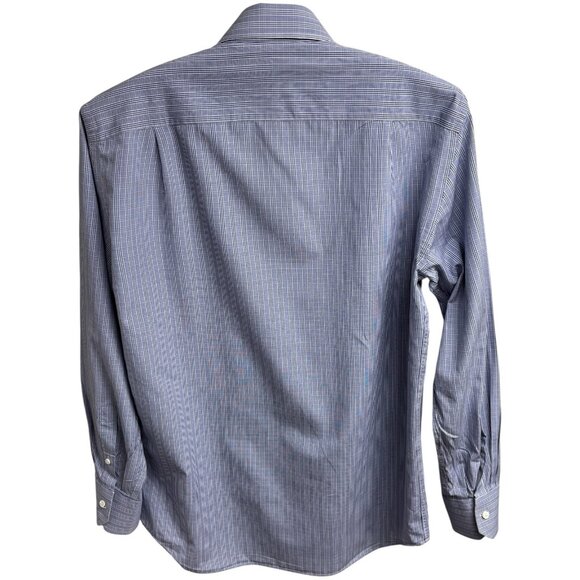 Canali Blue Plaid Luxe Cotton Italy Button Up Dress Shirt - Picture 7 of 8